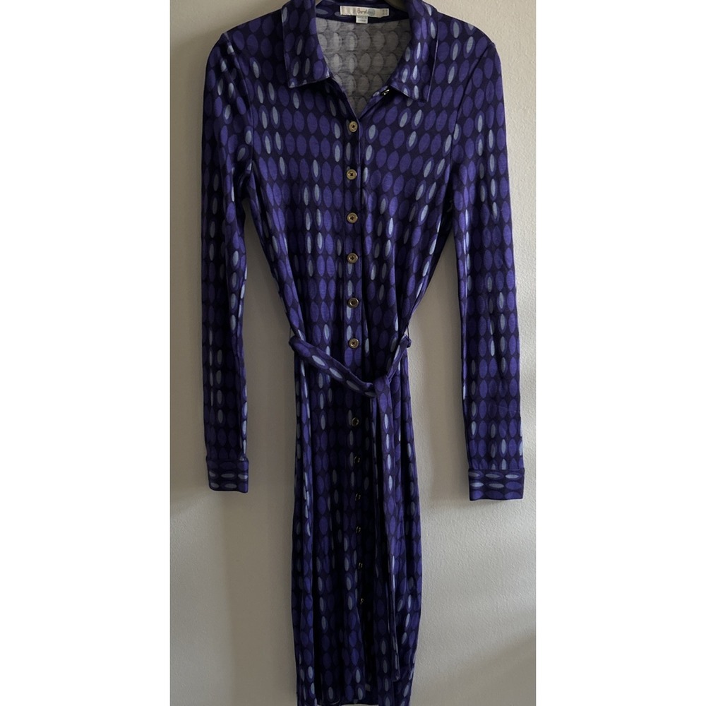 Boden Jersey Midi Tea Dress Women's Size 4R Purple Geometric Dots Print